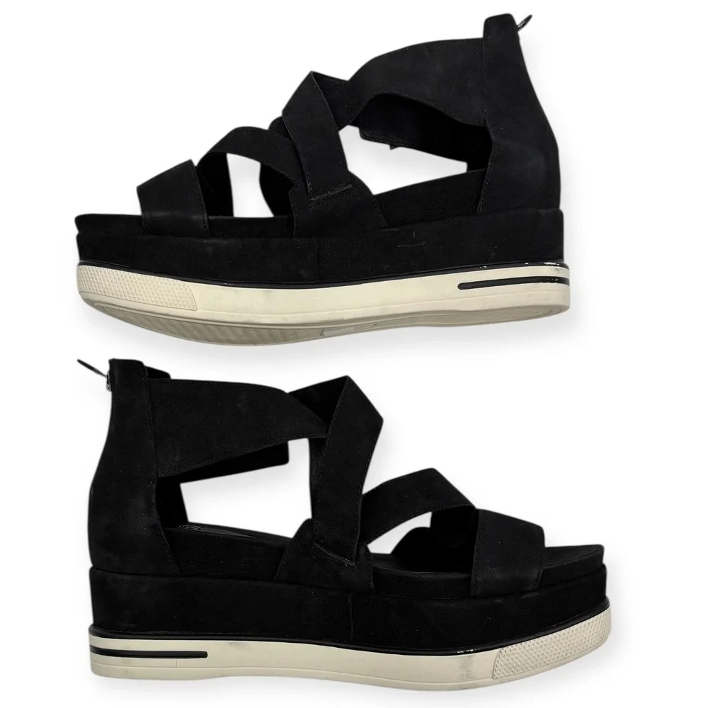 Eileen Fisher Women's‎ Black Boost Platform Wedge Sandals - Size 9.5
